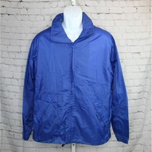 Lands' End Men's S 34-36 Windbreaker Rain Jacket with Hood Blue Vented EUC